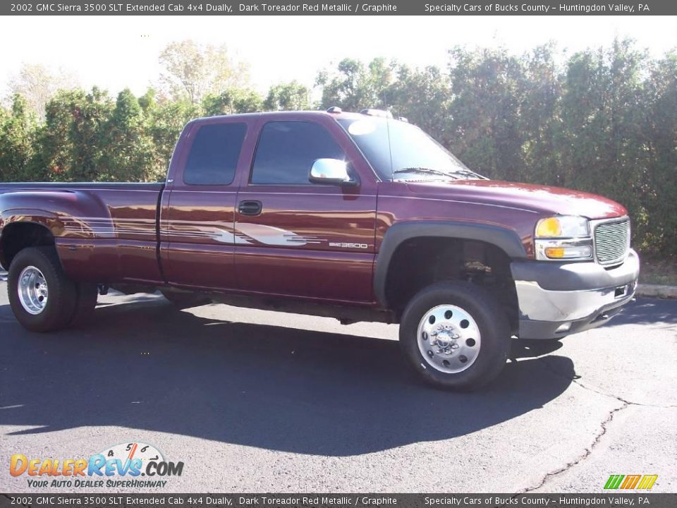 2002 GMC Sierra 3500 SLT Extended Cab 4x4 Dually Dark Toreador Red Metallic / Graphite Photo #8