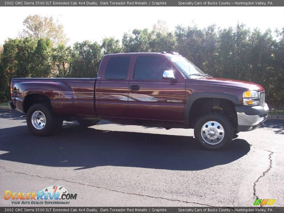 2002 GMC Sierra 3500 SLT Extended Cab 4x4 Dually Dark Toreador Red Metallic / Graphite Photo #10