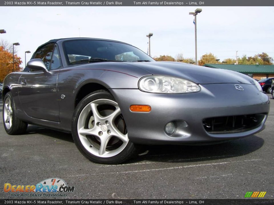 2003 Mazda MX-5 Miata Roadster Titanium Gray Metallic / Dark Blue Photo #1