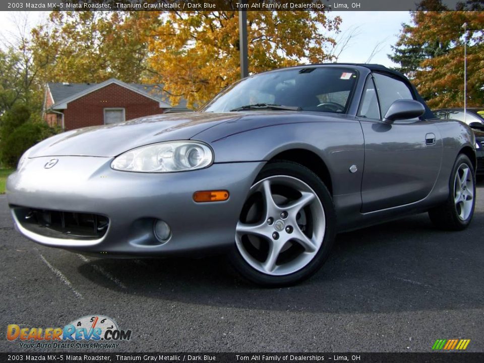 2003 Mazda MX-5 Miata Roadster Titanium Gray Metallic / Dark Blue Photo #5