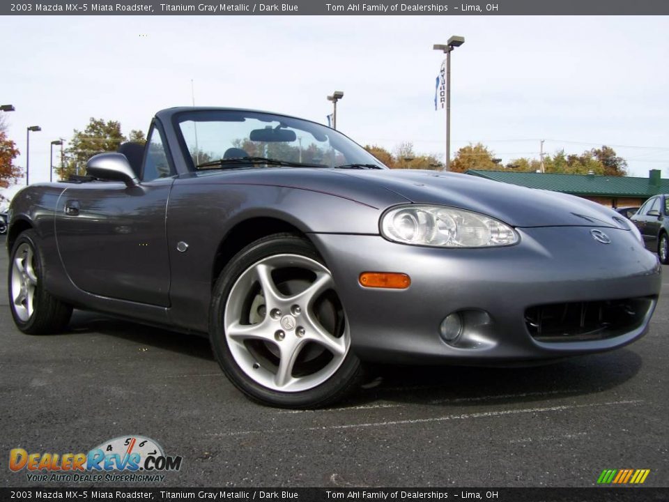 2003 Mazda MX-5 Miata Roadster Titanium Gray Metallic / Dark Blue Photo #9