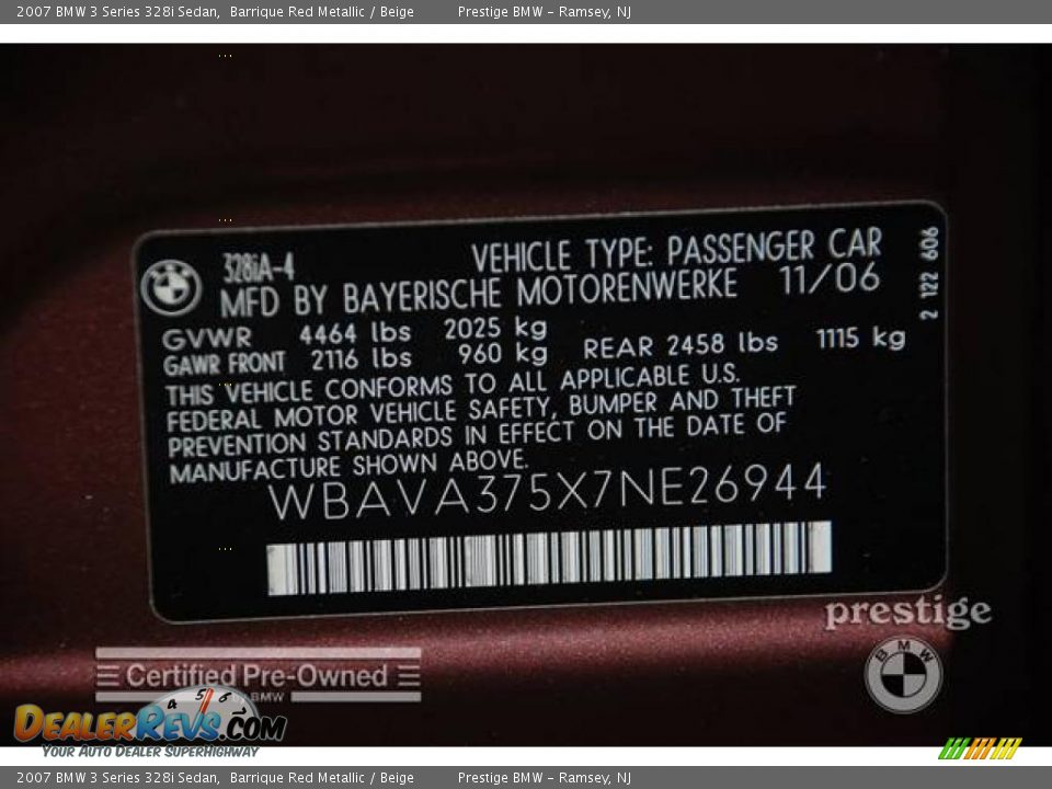 2007 BMW 3 Series 328i Sedan Barrique Red Metallic / Beige Photo #6