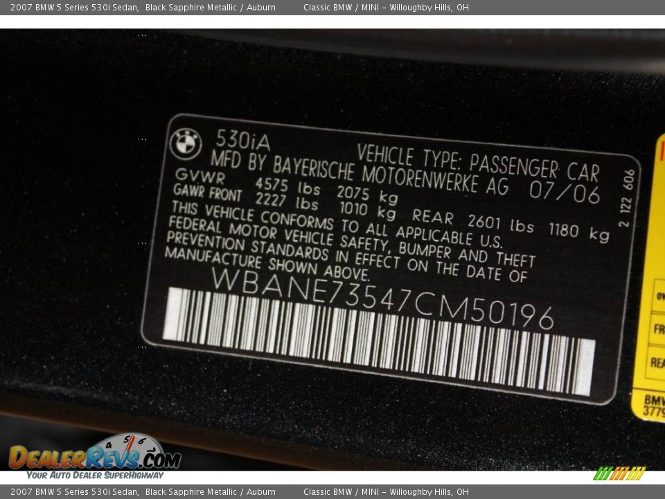 2007 BMW 5 Series 530i Sedan Black Sapphire Metallic / Auburn Photo #29