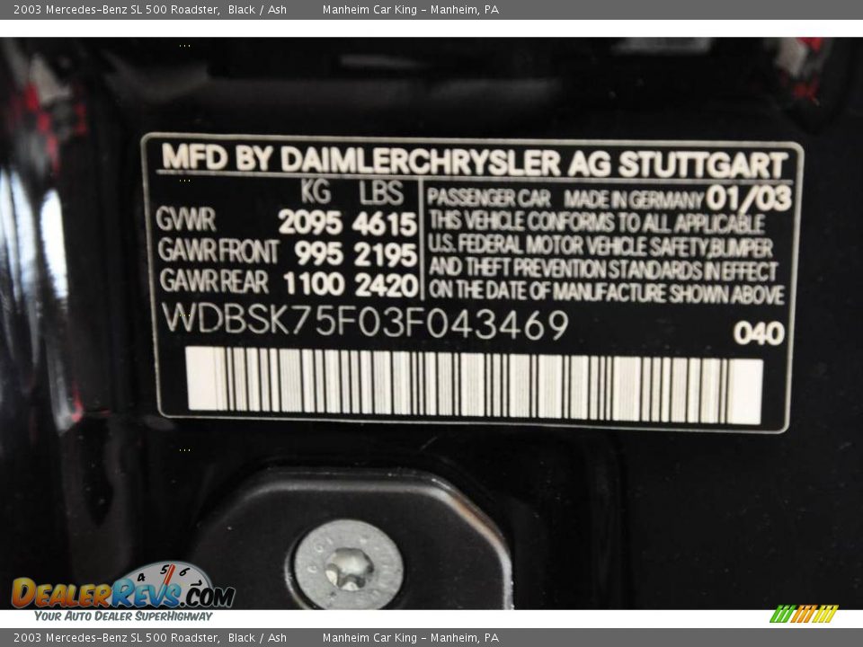 2003 Mercedes-Benz SL 500 Roadster Black / Ash Photo #12