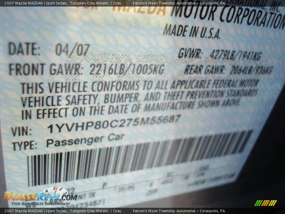 2007 Mazda MAZDA6 i Sport Sedan Tungsten Gray Metallic / Gray Photo #14