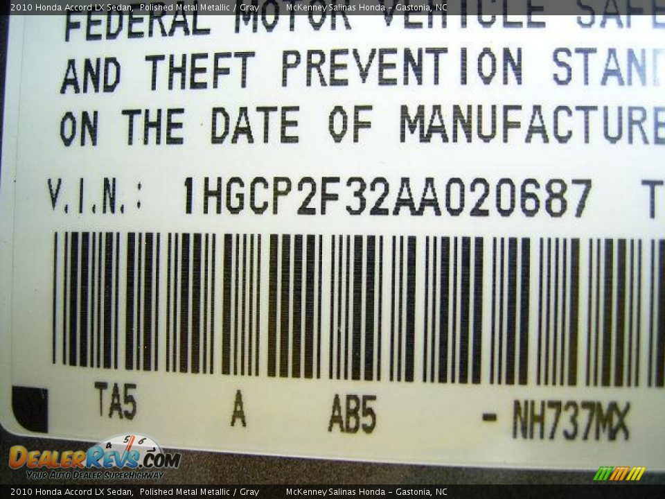 2010 Honda Accord LX Sedan Polished Metal Metallic / Gray Photo #10