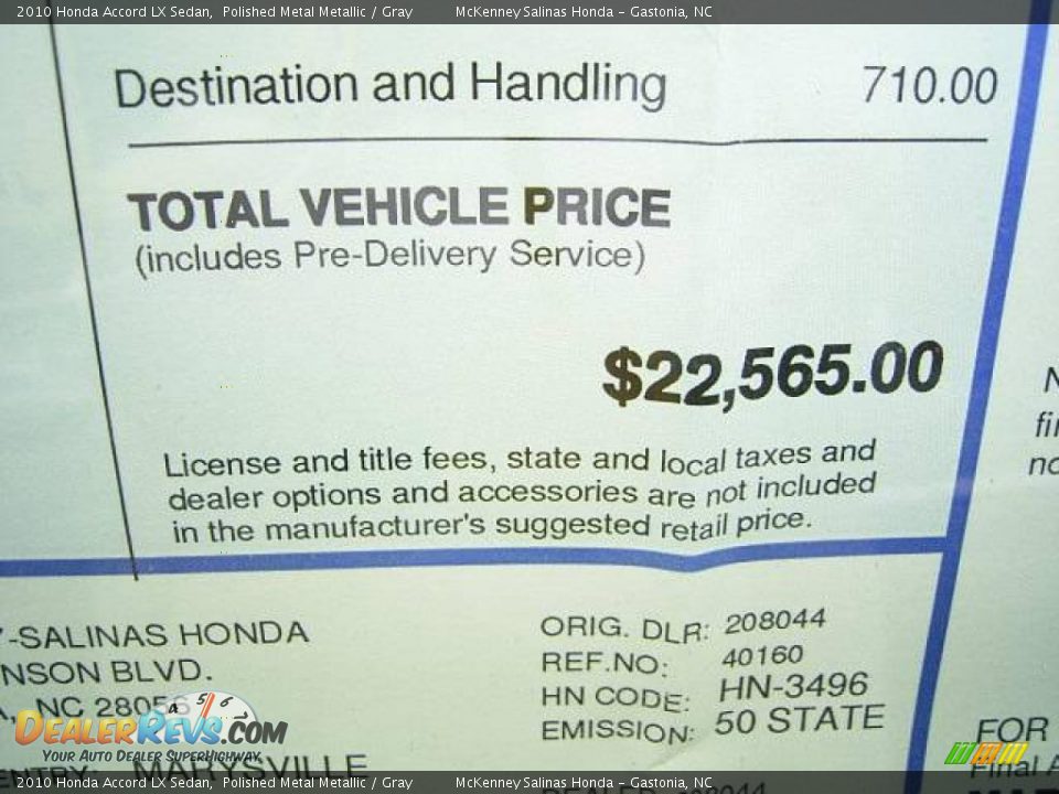 2010 Honda Accord LX Sedan Polished Metal Metallic / Gray Photo #11