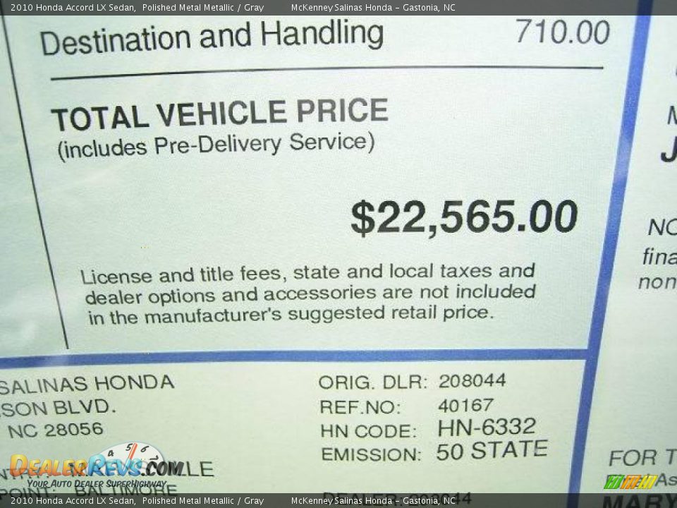 2010 Honda Accord LX Sedan Polished Metal Metallic / Gray Photo #21