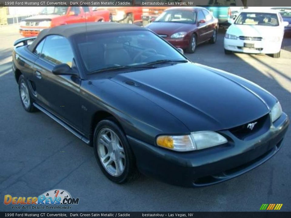 1998 Ford Mustang GT Convertible Dark Green Satin Metallic / Saddle Photo #11