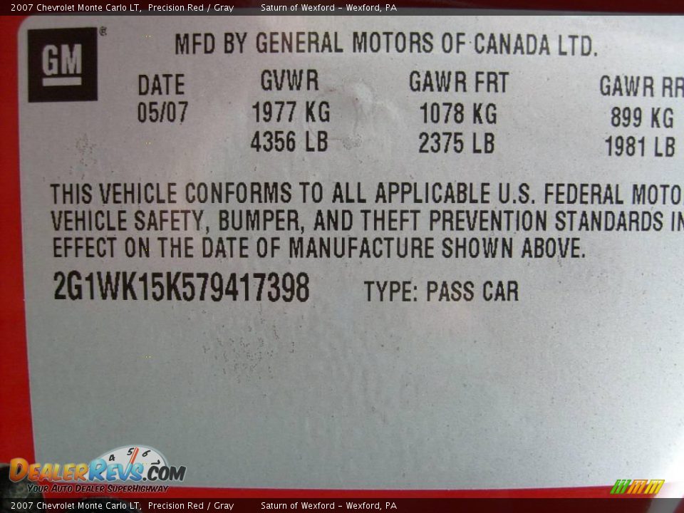 2007 Chevrolet Monte Carlo LT Precision Red / Gray Photo #18