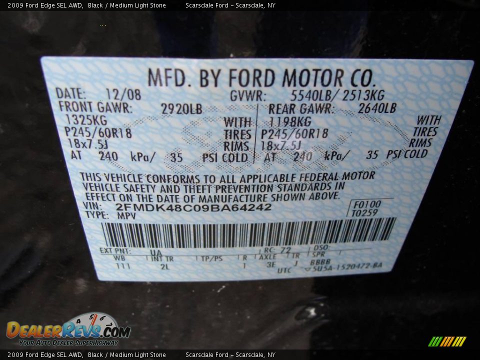 2009 Ford Edge SEL AWD Black / Medium Light Stone Photo #28