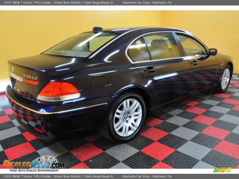 2003 BMW 7 Series 745Li Sedan Orient Blue Metallic / Dark Beige/Beige III Photo #6