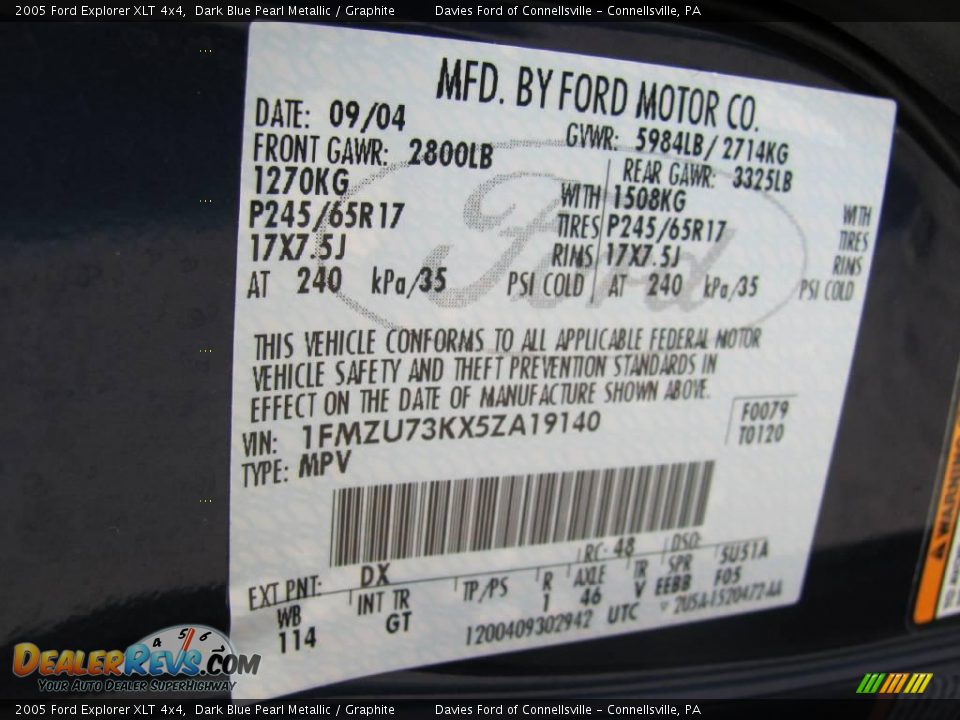 2005 Ford Explorer XLT 4x4 Dark Blue Pearl Metallic / Graphite Photo #14