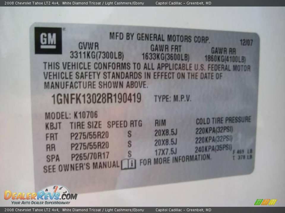 2008 Chevrolet Tahoe LTZ 4x4 White Diamond Tricoat / Light Cashmere/Ebony Photo #24