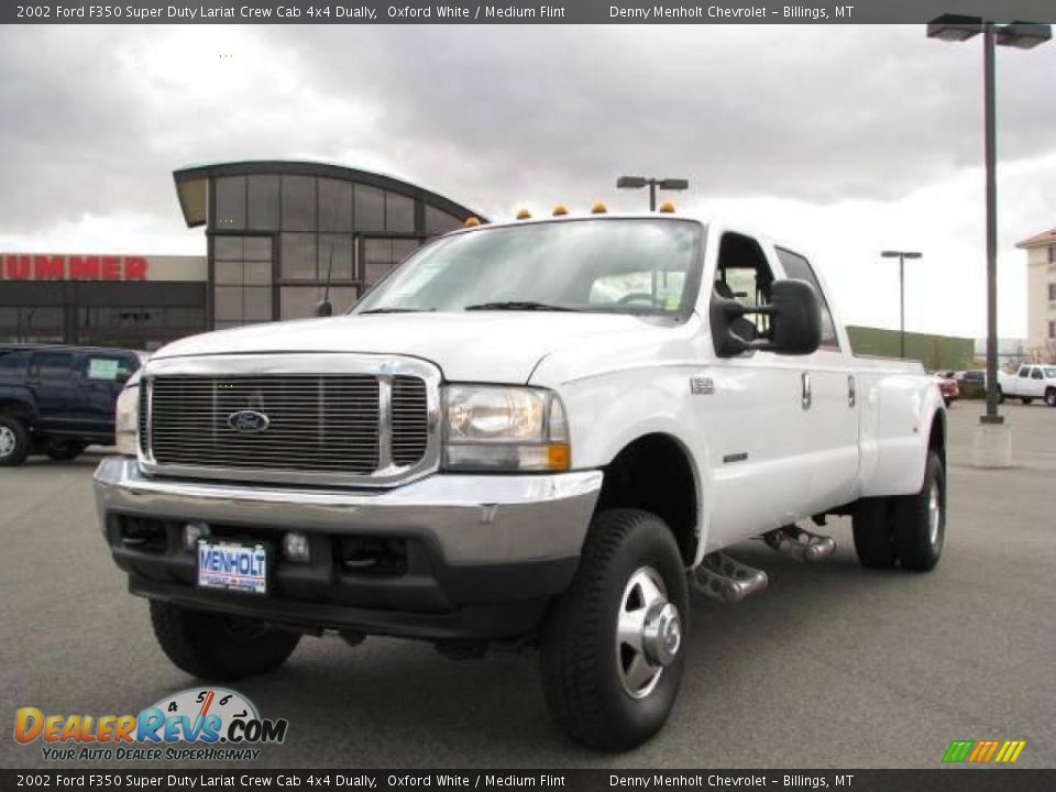 2002 Ford F350 Super Duty Lariat Crew Cab 4x4 Dually Oxford White / Medium Flint Photo #2