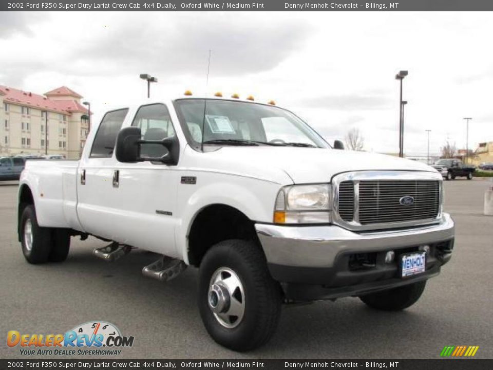 2002 Ford F350 Super Duty Lariat Crew Cab 4x4 Dually Oxford White / Medium Flint Photo #3
