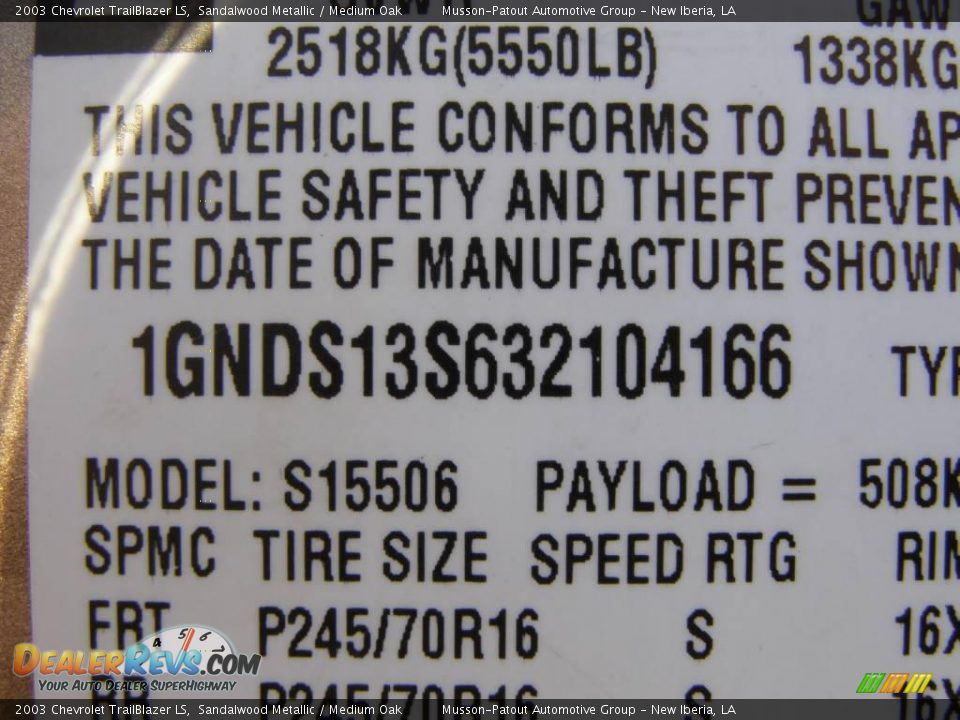 2003 Chevrolet TrailBlazer LS Sandalwood Metallic / Medium Oak Photo #13