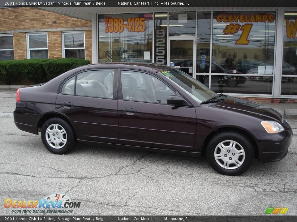 2001 Honda Civic LX Sedan Vintage Plum Pearl / Beige Photo #4