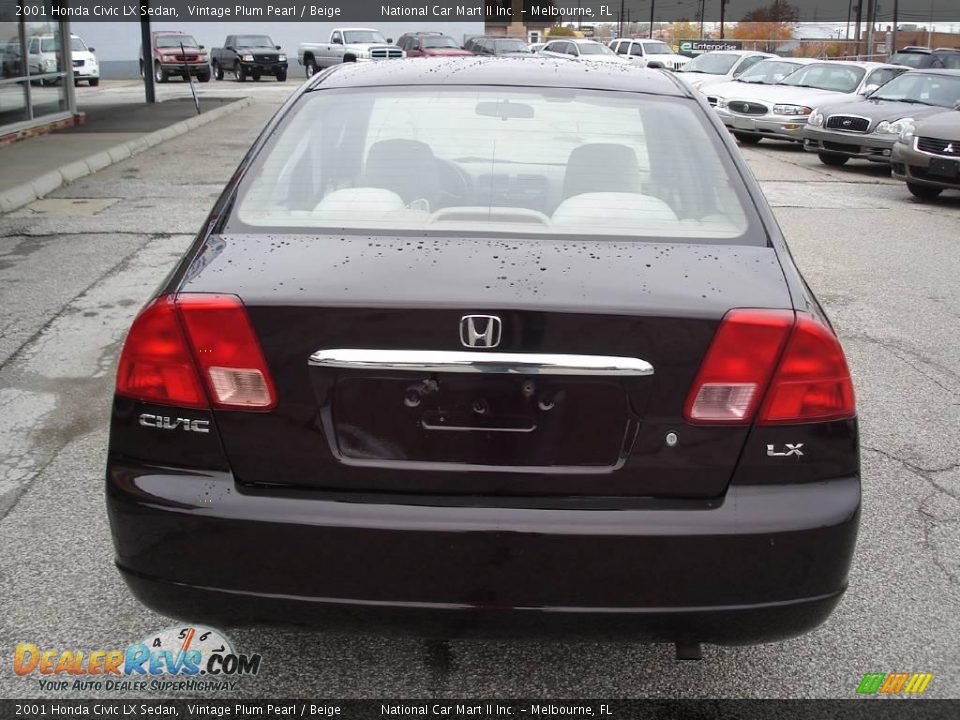 2001 Honda Civic LX Sedan Vintage Plum Pearl / Beige Photo #6