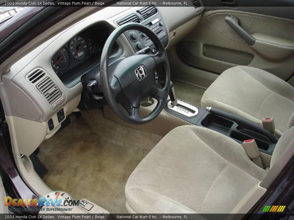 2001 Honda Civic LX Sedan Vintage Plum Pearl / Beige Photo #11