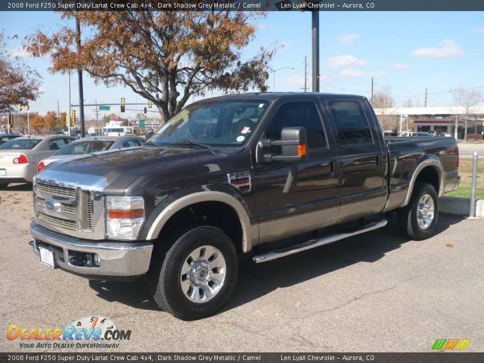 2008 Ford F250 Super Duty Lariat Crew Cab 4x4 Dark Shadow Grey Metallic / Camel Photo #3