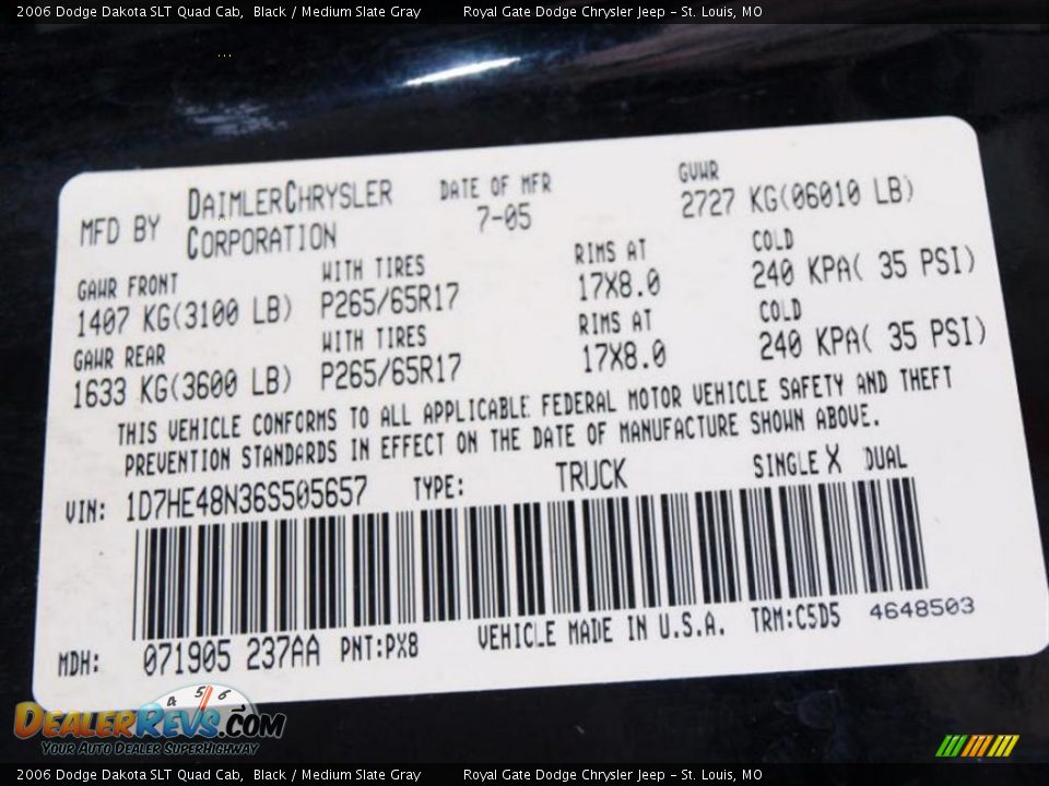 2006 Dodge Dakota SLT Quad Cab Black / Medium Slate Gray Photo #17