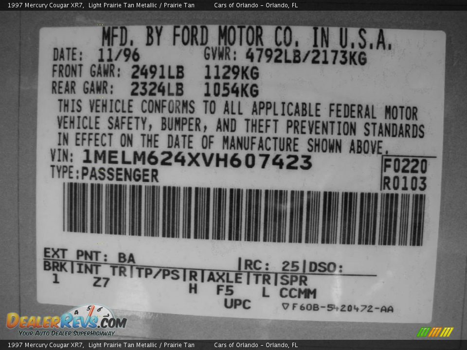 1997 Mercury Cougar XR7 Light Prairie Tan Metallic / Prairie Tan Photo #27