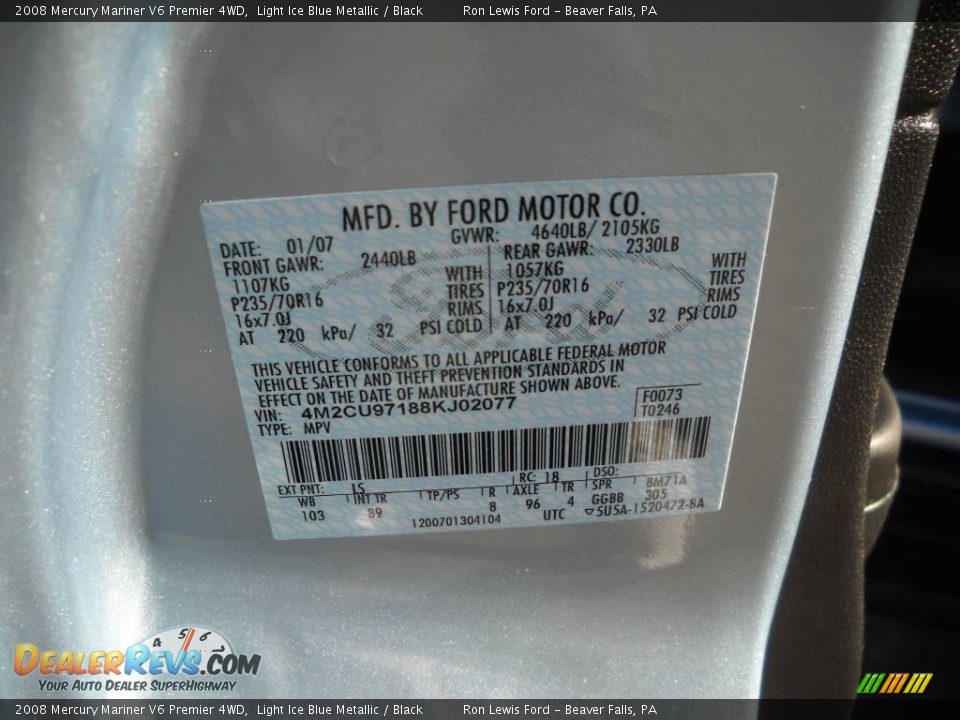 2008 Mercury Mariner V6 Premier 4WD Light Ice Blue Metallic / Black Photo #9