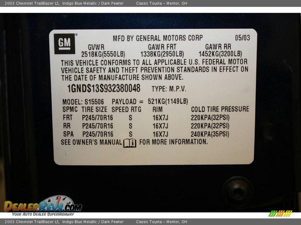 2003 Chevrolet TrailBlazer LS Indigo Blue Metallic / Dark Pewter Photo #21