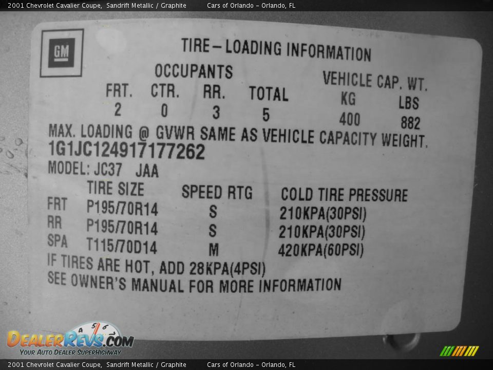 2001 Chevrolet Cavalier Coupe Sandrift Metallic / Graphite Photo #26