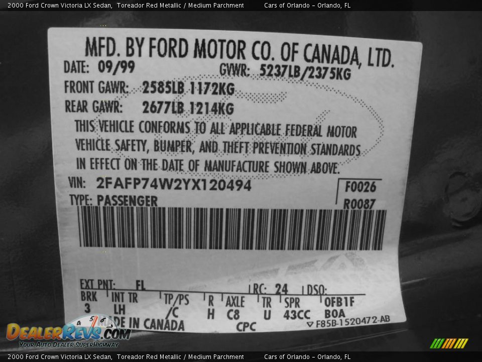 2000 Ford Crown Victoria LX Sedan Toreador Red Metallic / Medium Parchment Photo #34