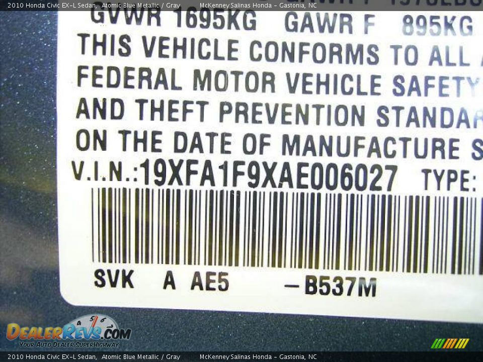 2010 Honda Civic EX-L Sedan Atomic Blue Metallic / Gray Photo #10