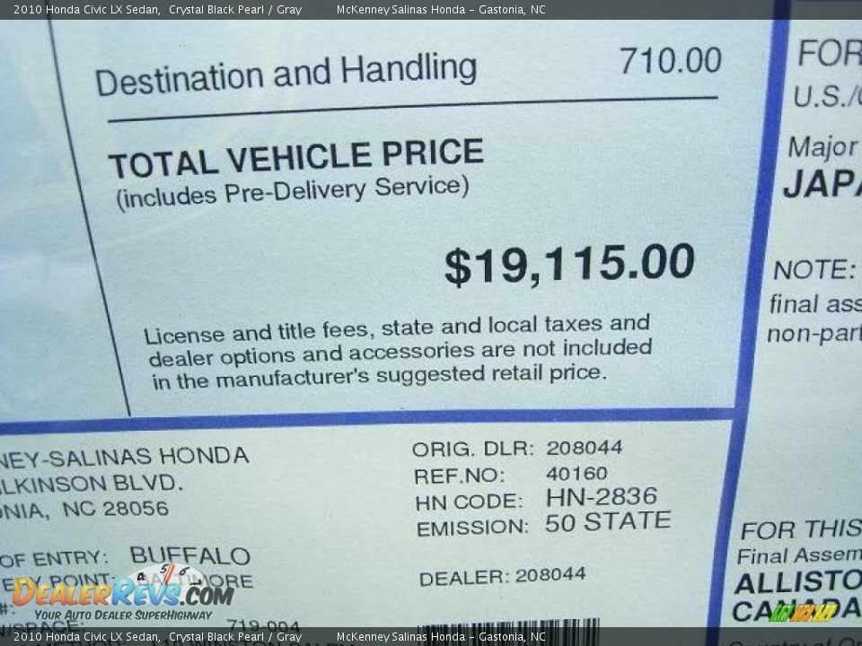 2010 Honda Civic LX Sedan Crystal Black Pearl / Gray Photo #11