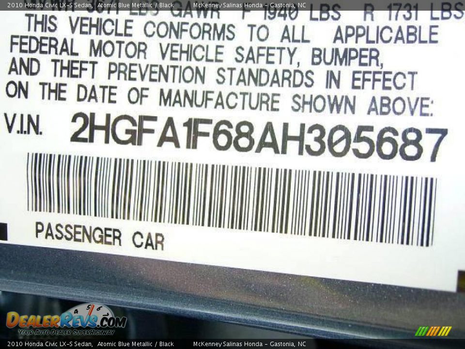 2010 Honda Civic LX-S Sedan Atomic Blue Metallic / Black Photo #10