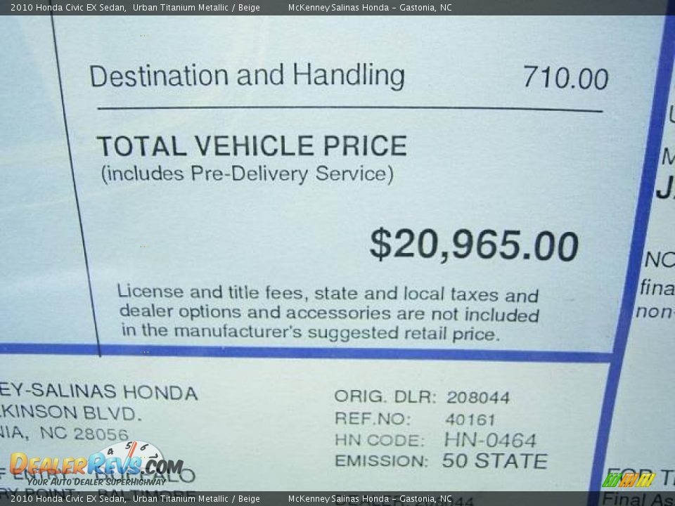 2010 Honda Civic EX Sedan Urban Titanium Metallic / Beige Photo #7