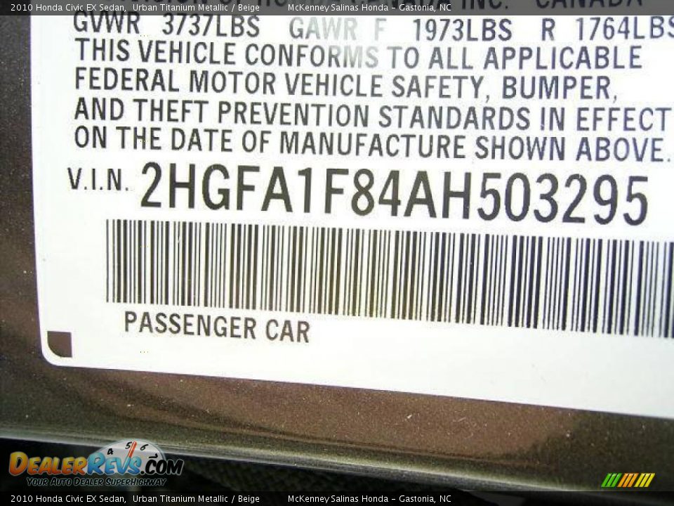 2010 Honda Civic EX Sedan Urban Titanium Metallic / Beige Photo #11