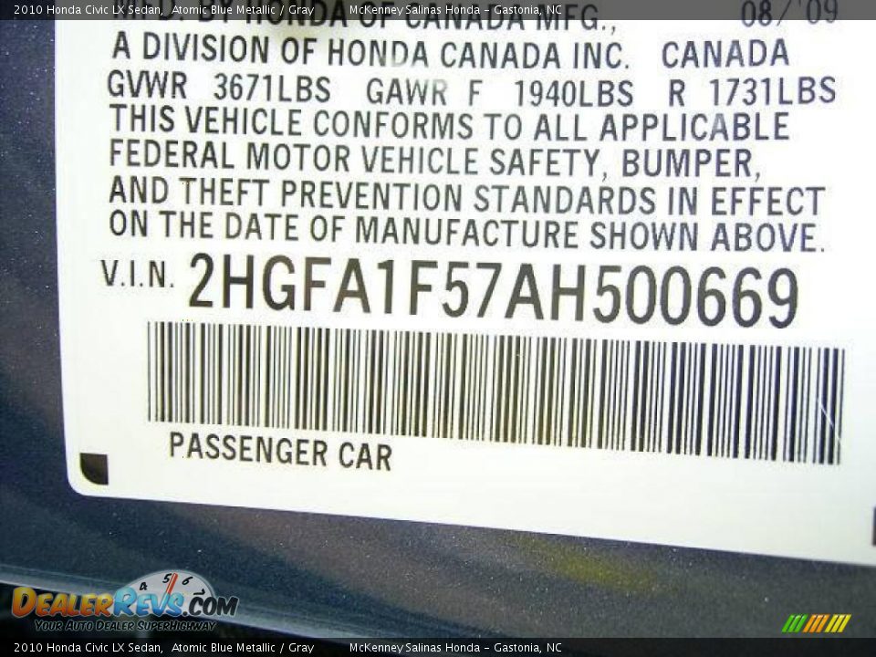 2010 Honda Civic LX Sedan Atomic Blue Metallic / Gray Photo #10