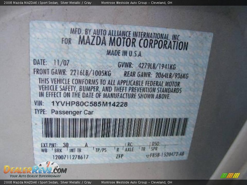 2008 Mazda MAZDA6 i Sport Sedan Silver Metallic / Gray Photo #29