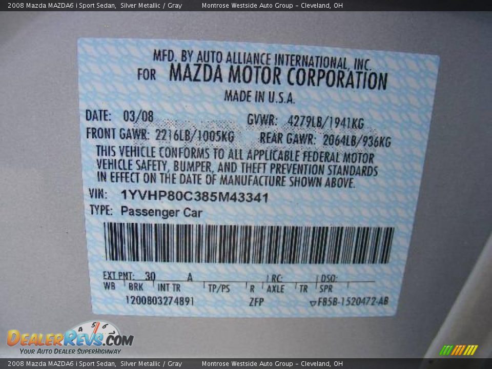 2008 Mazda MAZDA6 i Sport Sedan Silver Metallic / Gray Photo #30