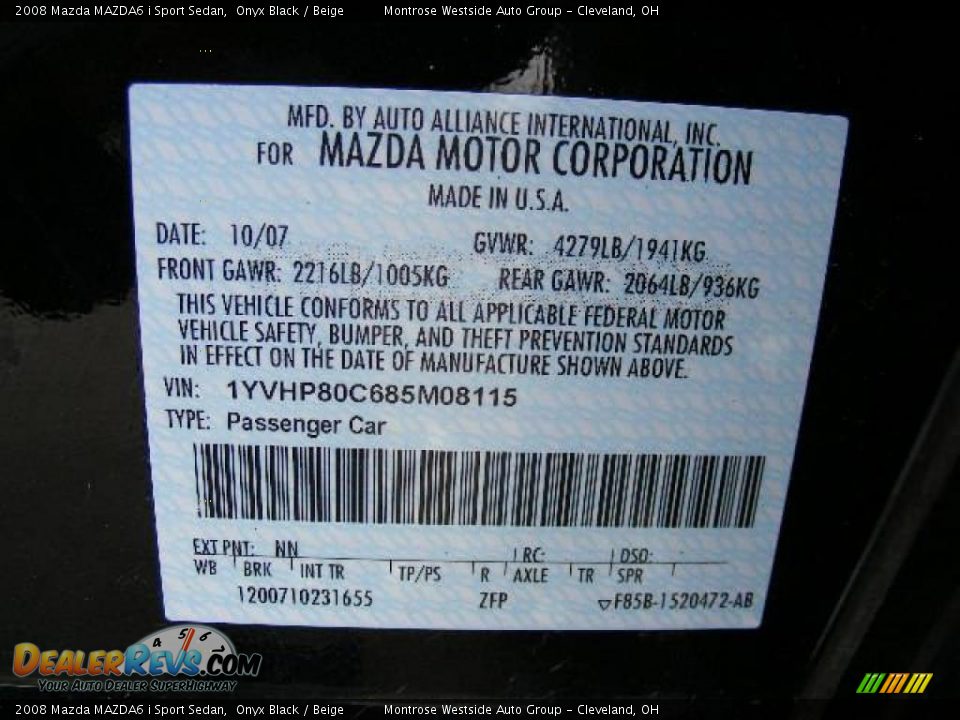 2008 Mazda MAZDA6 i Sport Sedan Onyx Black / Beige Photo #30