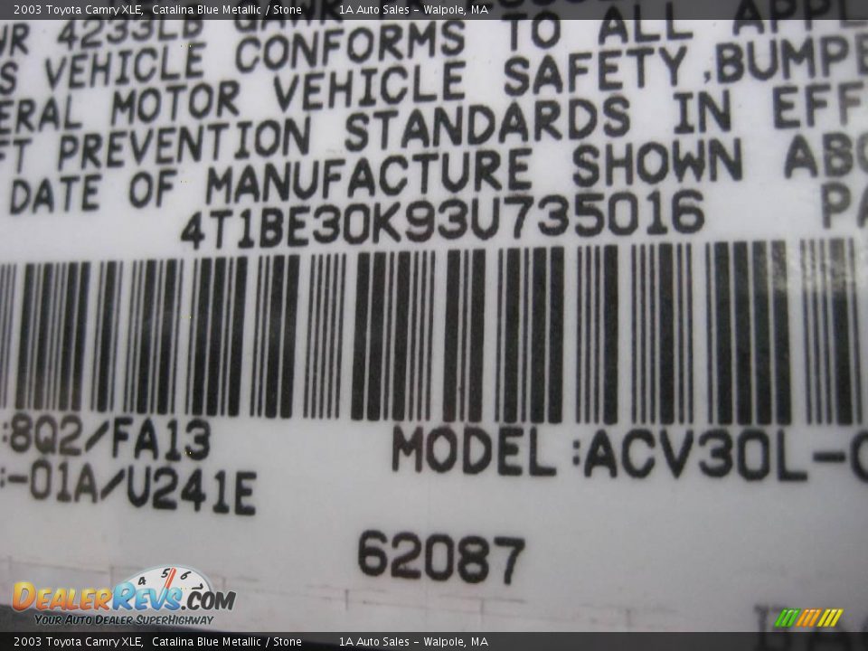 2003 Toyota Camry XLE Catalina Blue Metallic / Stone Photo #6