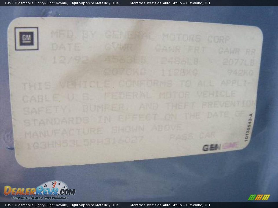1993 Oldsmobile Eighty-Eight Royale Light Sapphire Metallic / Blue Photo #28