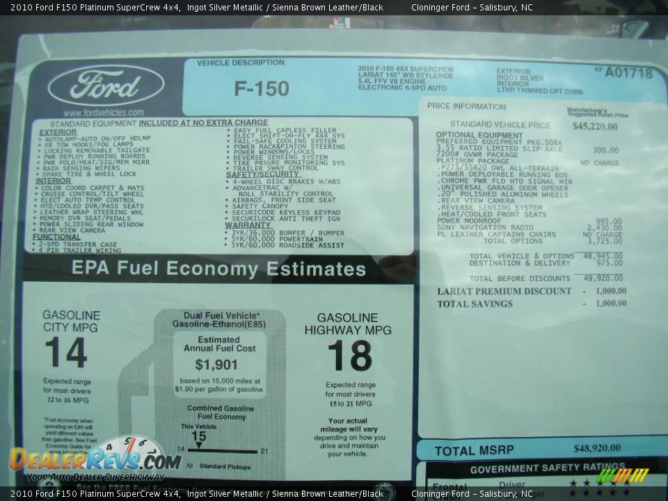 2010 Ford F150 Platinum SuperCrew 4x4 Ingot Silver Metallic / Sienna Brown Leather/Black Photo #14