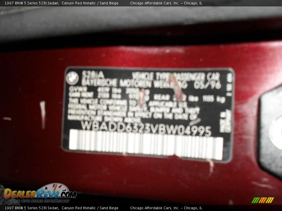 1997 BMW 5 Series 528i Sedan Canyon Red Metallic / Sand Beige Photo #26