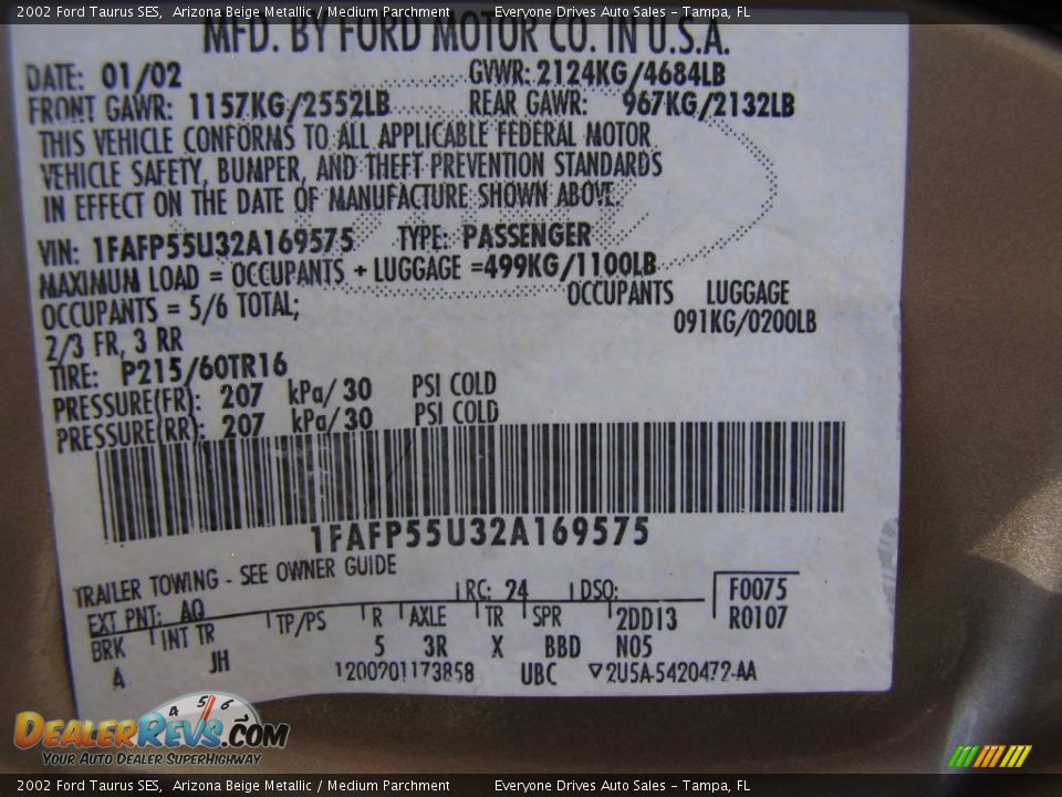 2002 Ford Taurus SES Arizona Beige Metallic / Medium Parchment Photo #29
