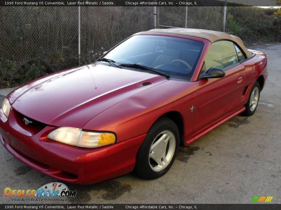 1996 Ford Mustang V6 Convertible Laser Red Metallic / Saddle Photo #2