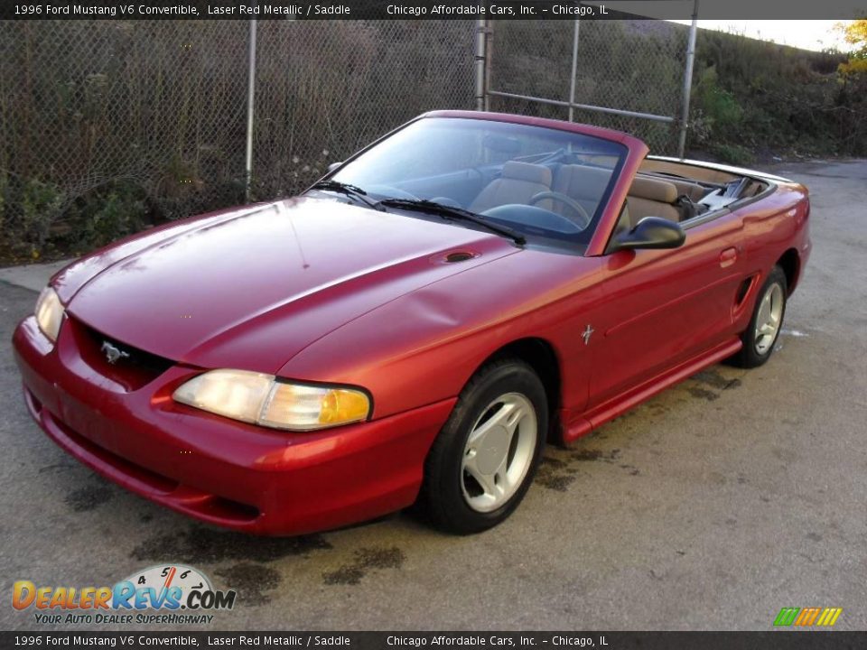 1996 Ford Mustang V6 Convertible Laser Red Metallic / Saddle Photo #3