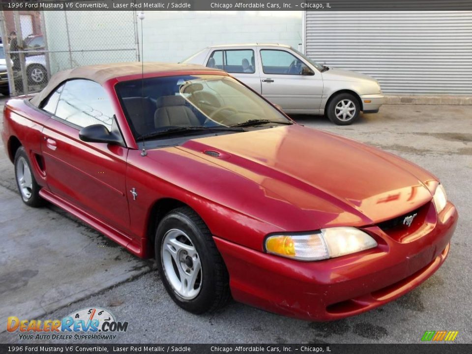 1996 Ford Mustang V6 Convertible Laser Red Metallic / Saddle Photo #4