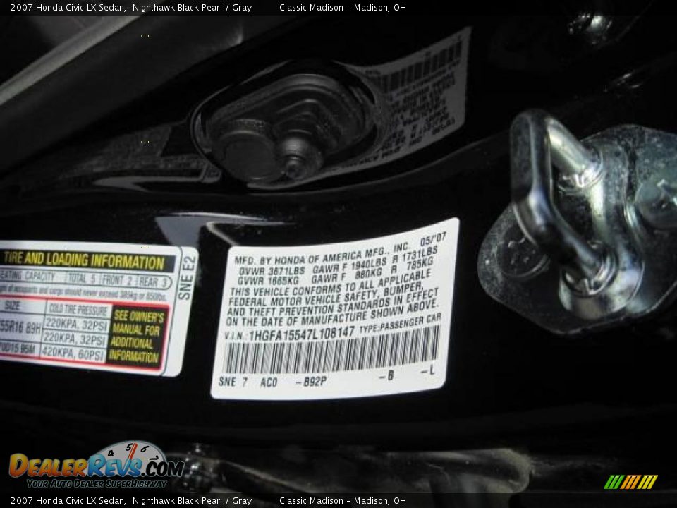 2007 Honda Civic LX Sedan Nighthawk Black Pearl / Gray Photo #26
