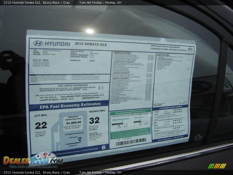 2010 Hyundai Sonata GLS Ebony Black / Gray Photo #18